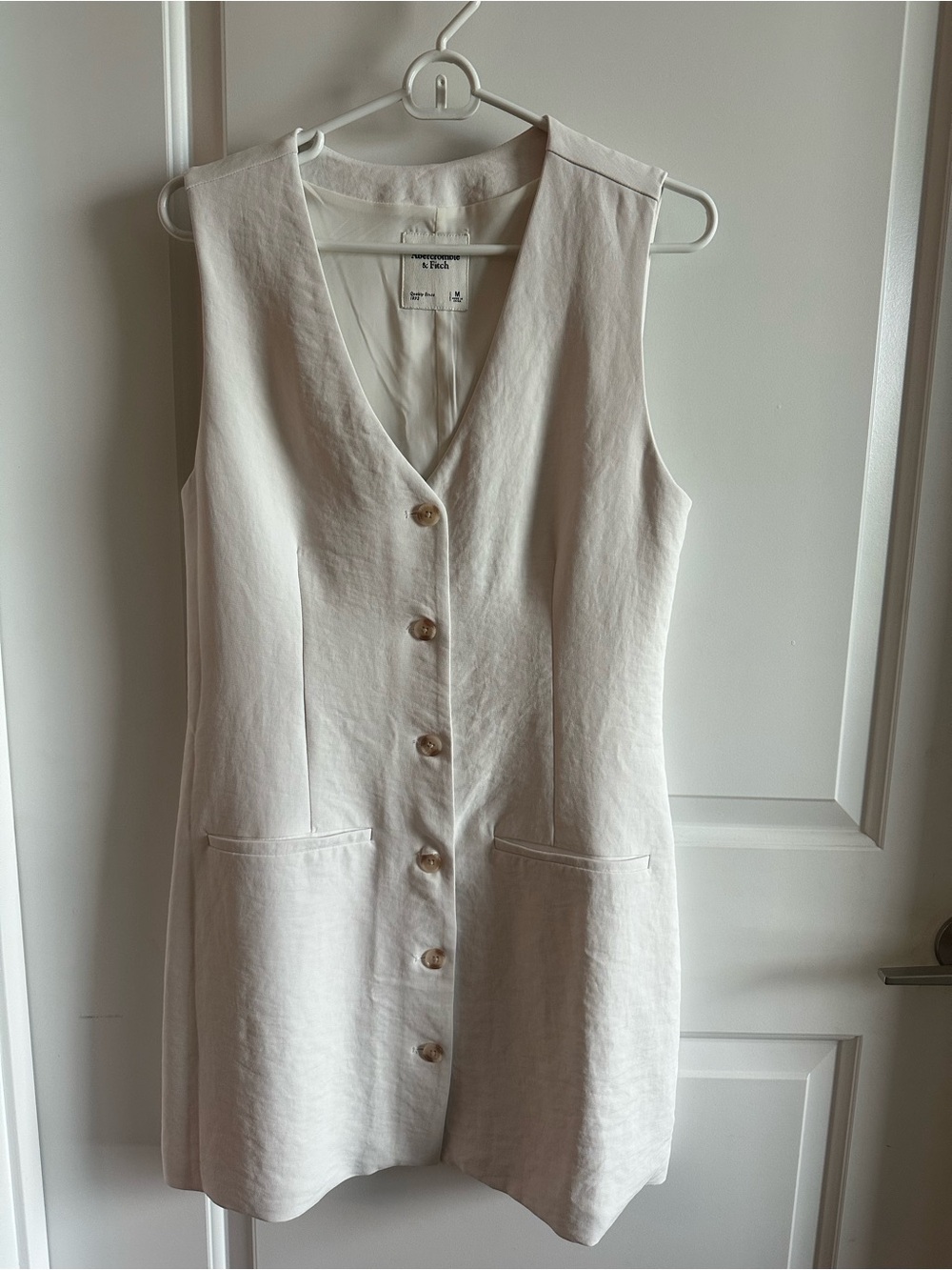 Abercrombie & Fitch Cream Button Front Mini Dress Vest